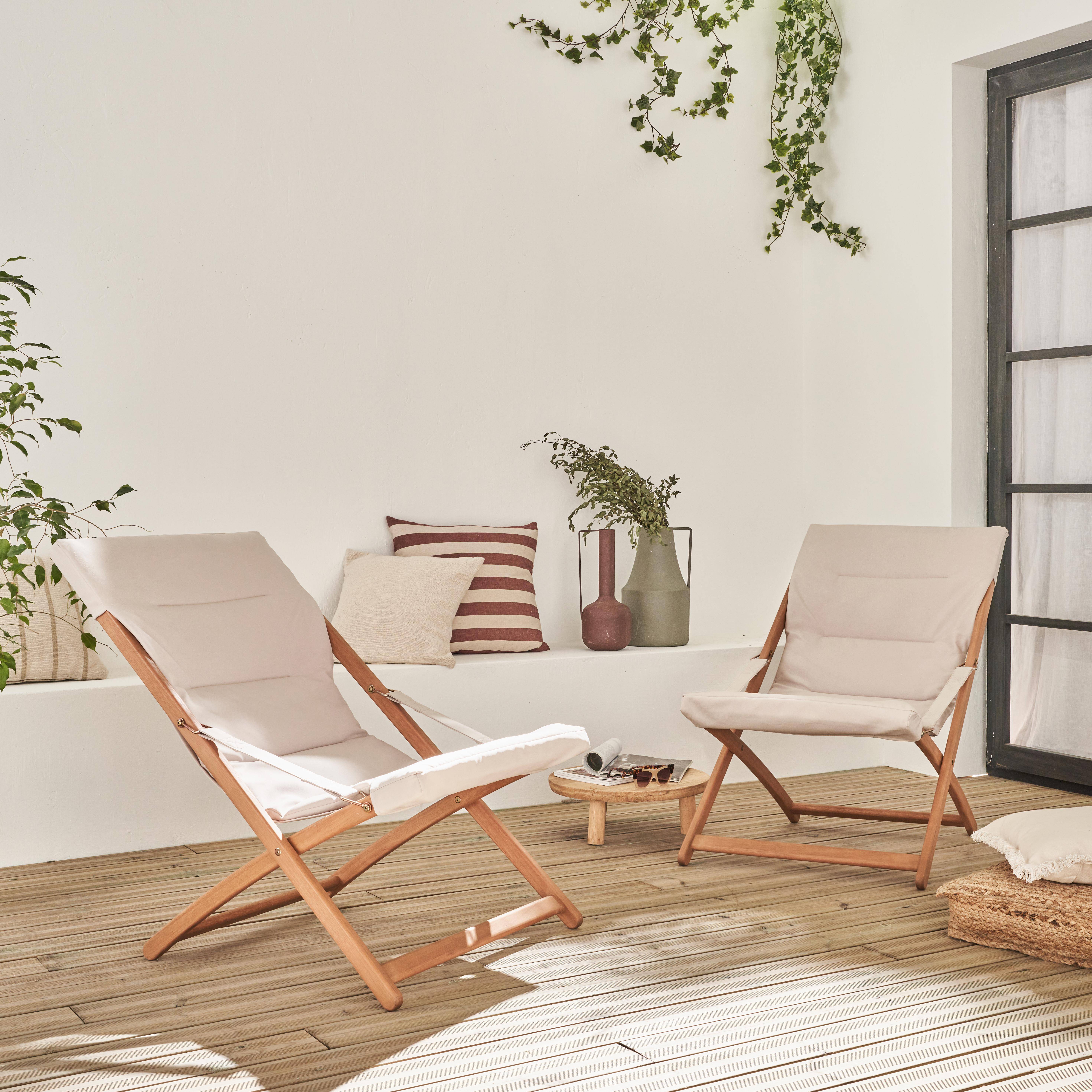 Vigo - Tumbona de madera plegable con asiento acolchado, set de 2