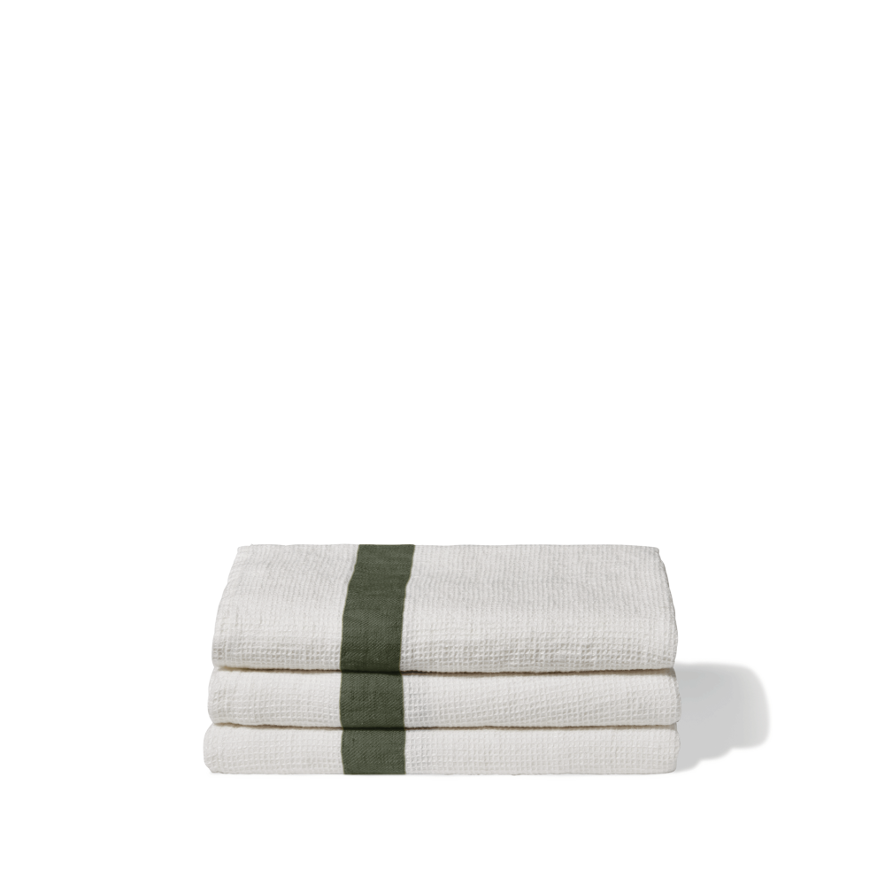 Serviette de bain en lin - Nid d'abeille - Bande Vert Oxyde
