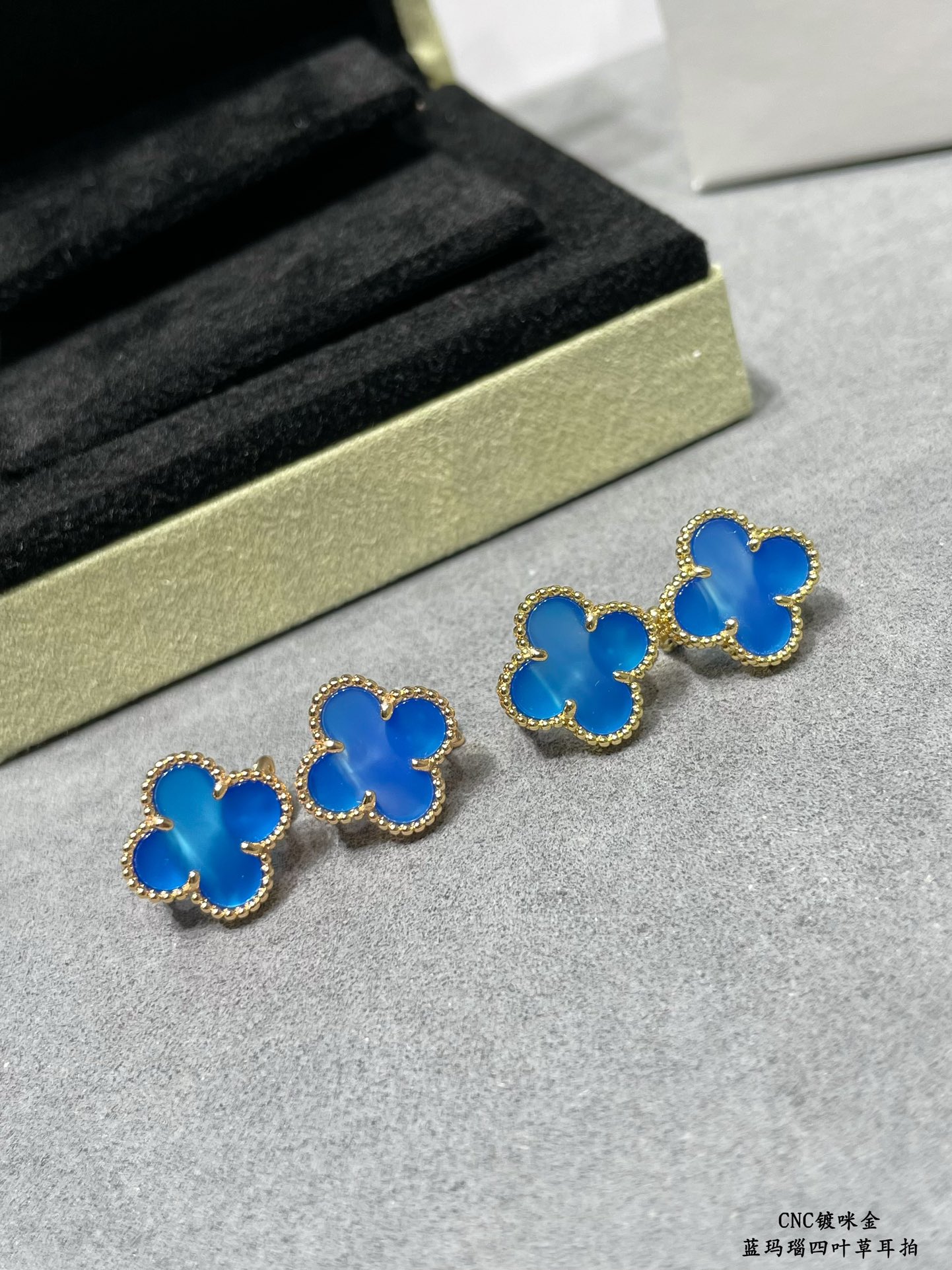 VCA Blue Carnelian Clover Earrings - Original Replica Club
