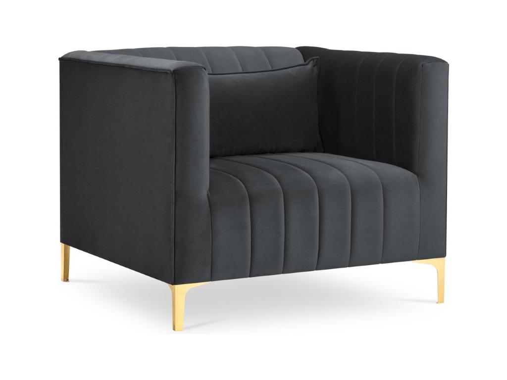 Sillón Confortzx de terciopelo gris oscuro - 90x85x74cm