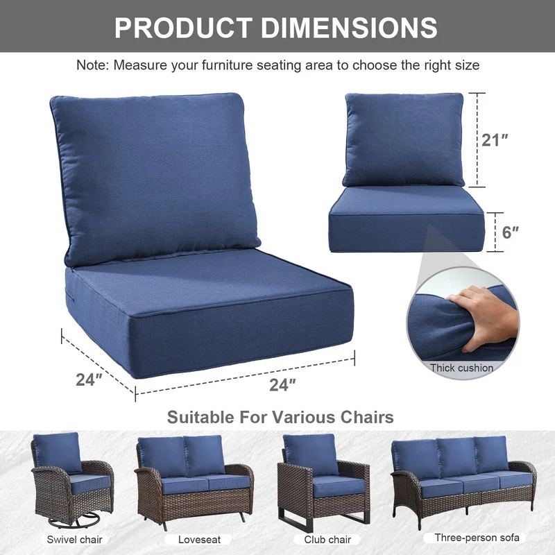 Bellefurn Outdoor Deep Seat Cushion 24 X 24 X 6 inch for Patio Furniture,Outdoor Chair Cushions Waterproof & Fade Resistant Patio Furniture Cushions for Wicker Chair, Sofa, Couch - Image 4