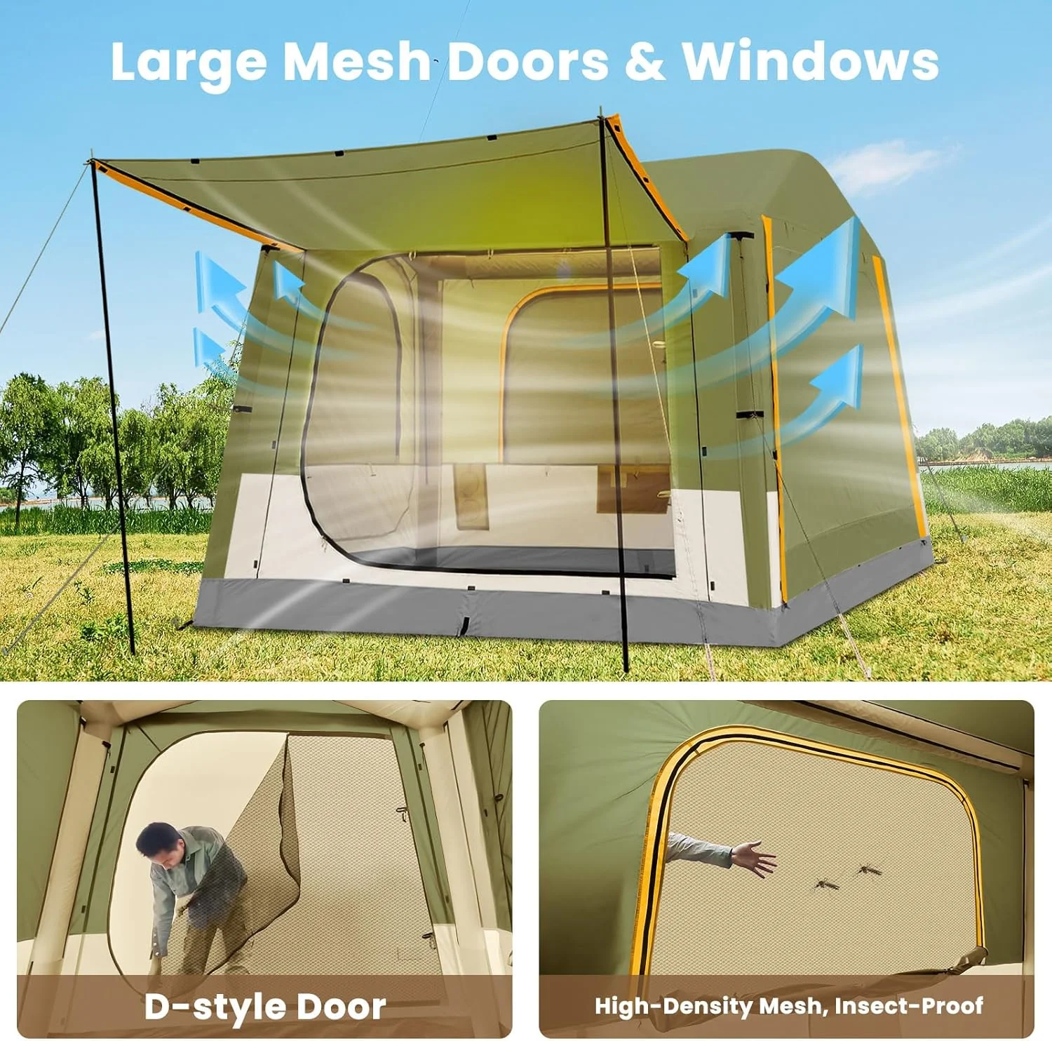 Lilypelle 4-6 Person Blow Up Inflatable Tent with Stove Jack, Hot Tent for Camping with Hand Pump, Waterproof Inflatable Camp Tent with Mesh Windows, Easy Setup Glamping Inflatable House - Image 48