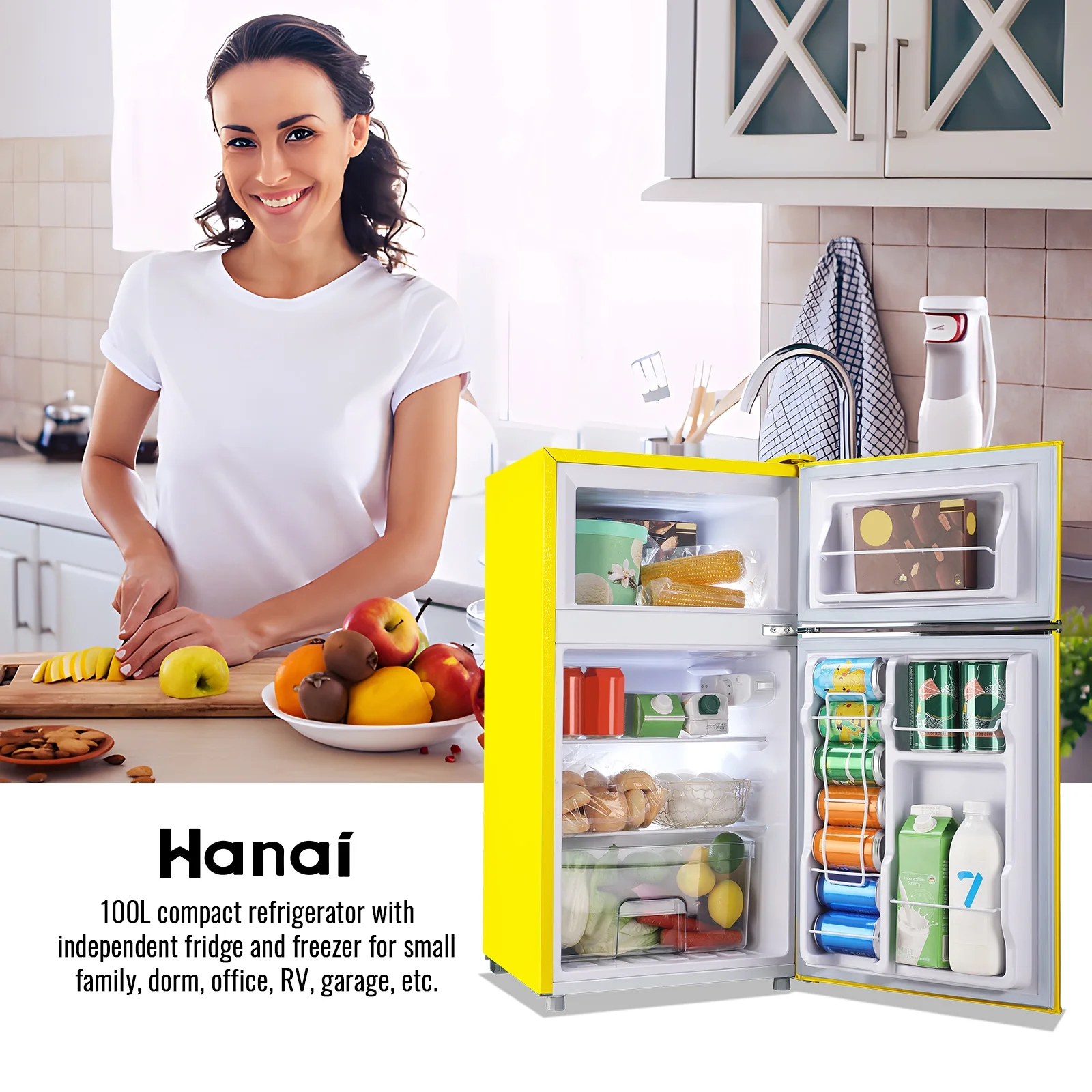3.5 Cu.ft Compact Refrigerator WANAI Dual Doors Handles Mini Fridge with Top Freezer Blue New - Image 15