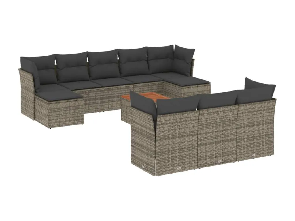 Set de sofás de jardín 11 pzas y cojines ratán sintético gris