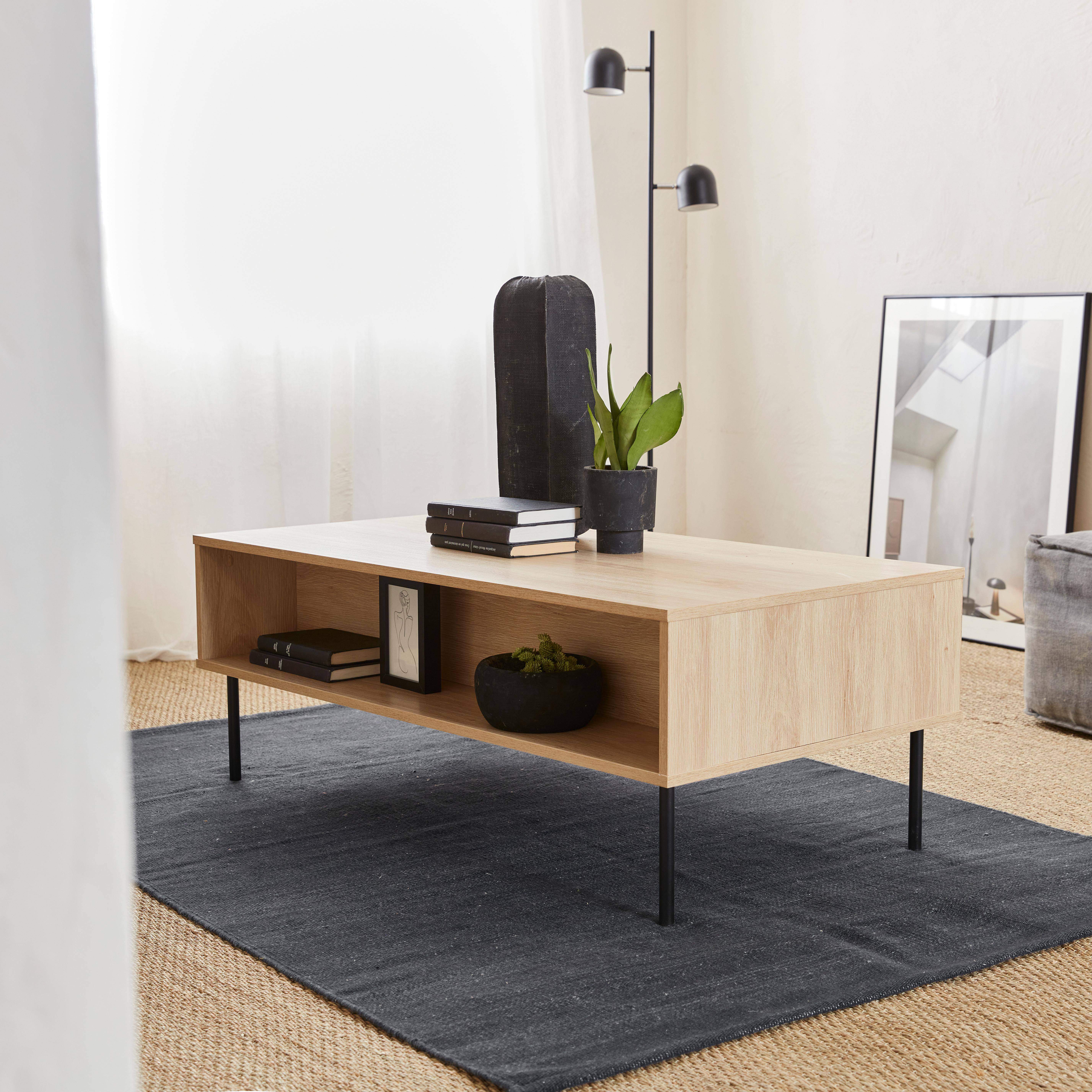 Braga - Mesa de centro con decoración de madera acanalada