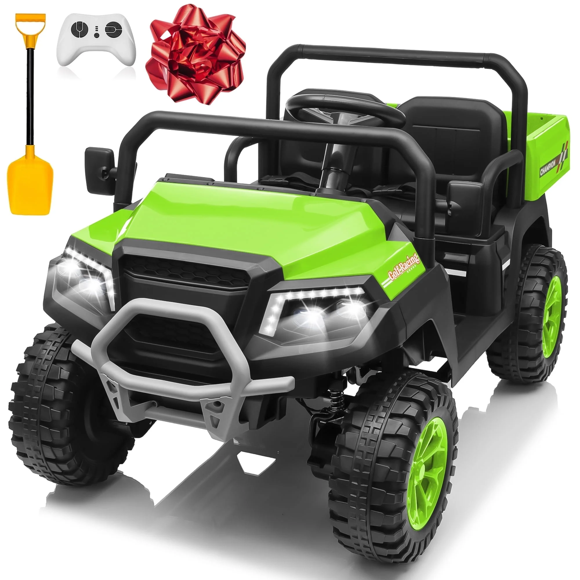 Joyracer 4WD 24 Volt Ride on Toys UTV with 2 Seater & Remote Control, Kids Electric Golf Cart w/ 4x200W Power Motors, Tiltable Trailer & Shovel, 4 Wheels Spring Suspension, Bluetooth USB Music, Black - Image 18