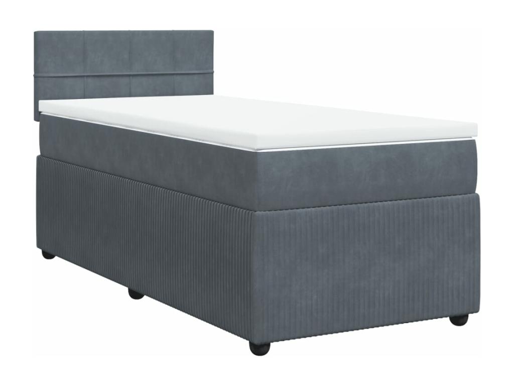 Cama box spring con colchón terciopelo gris oscuro 90x190 cm