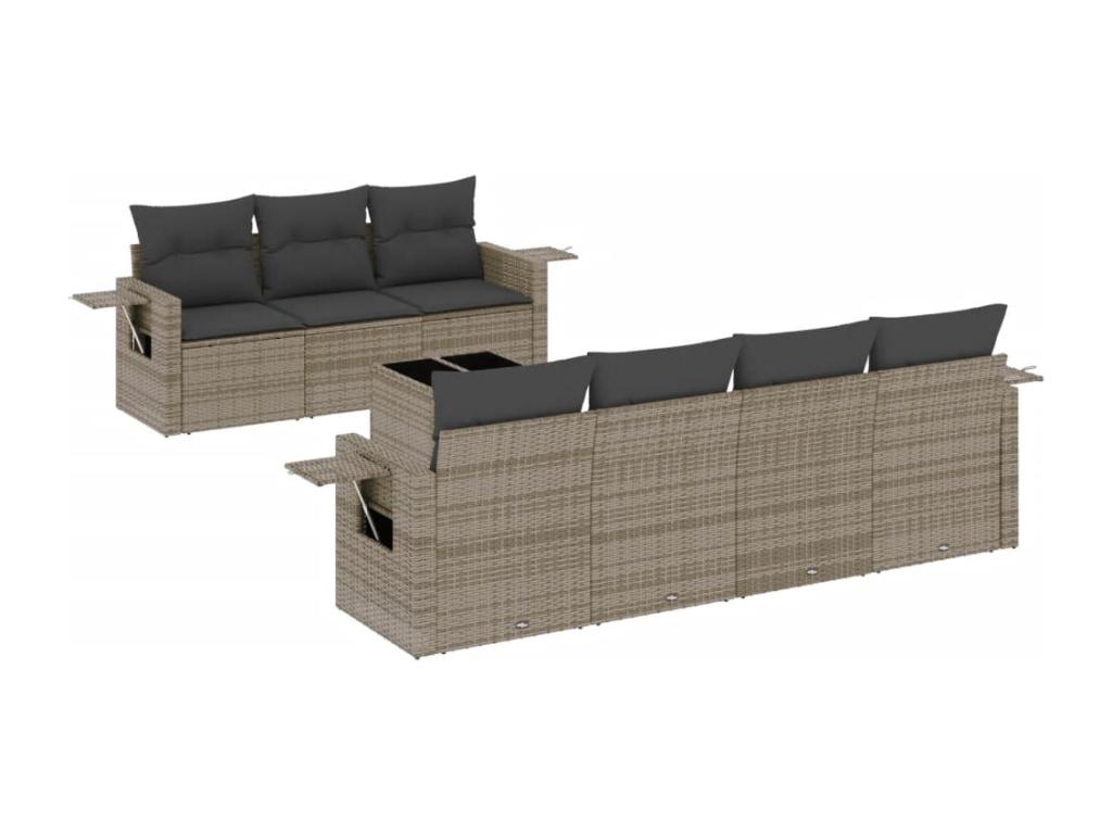 Set de sofás de jardín 8 pzas con cojines en ratán sintético gris BC8503909