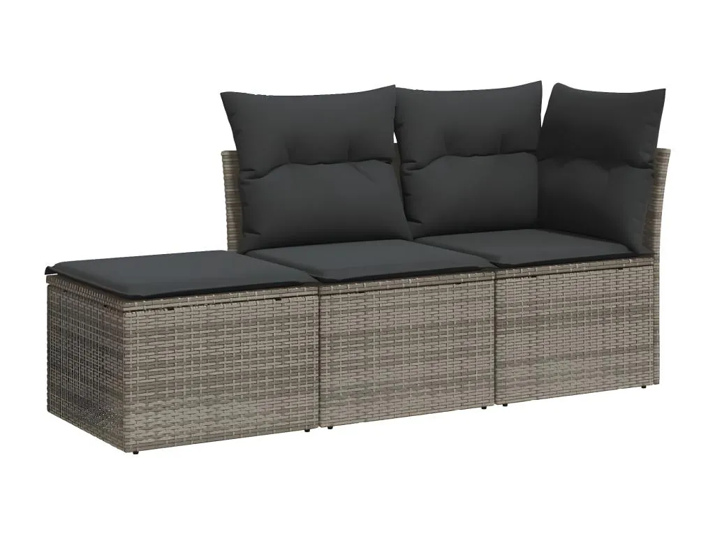 Set de sofá de jardín 3 pzas y cojines ratán sintético gris 67155jxrs