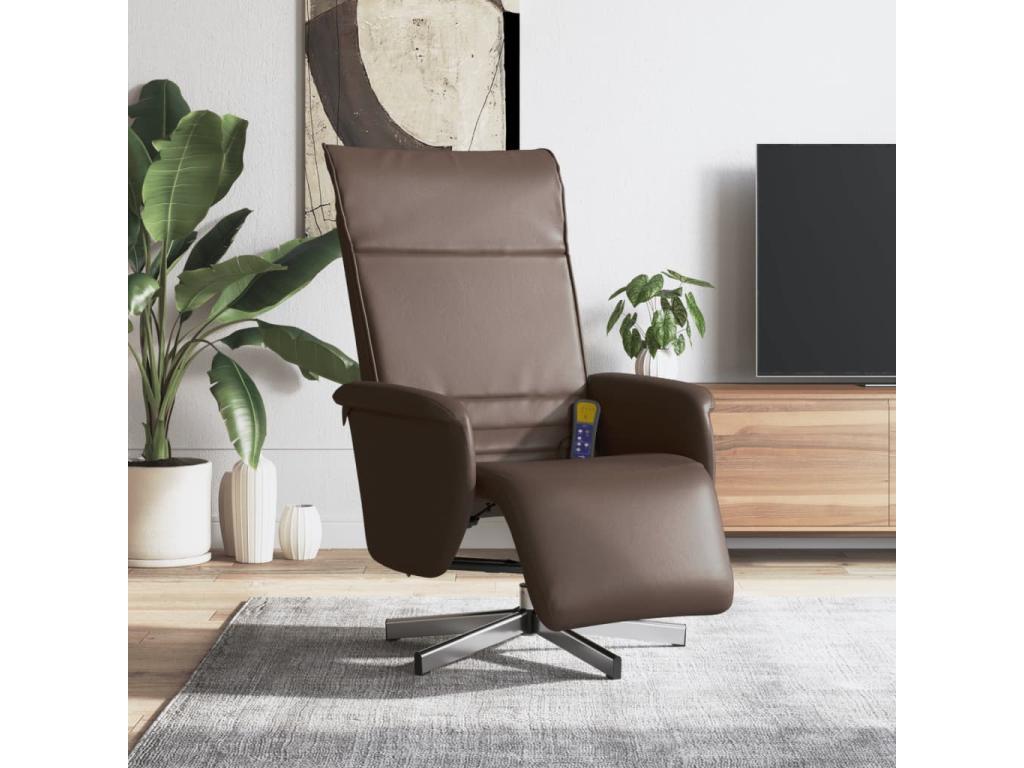Sillón reclinable masaje con reposapiés cuero sintético marrón