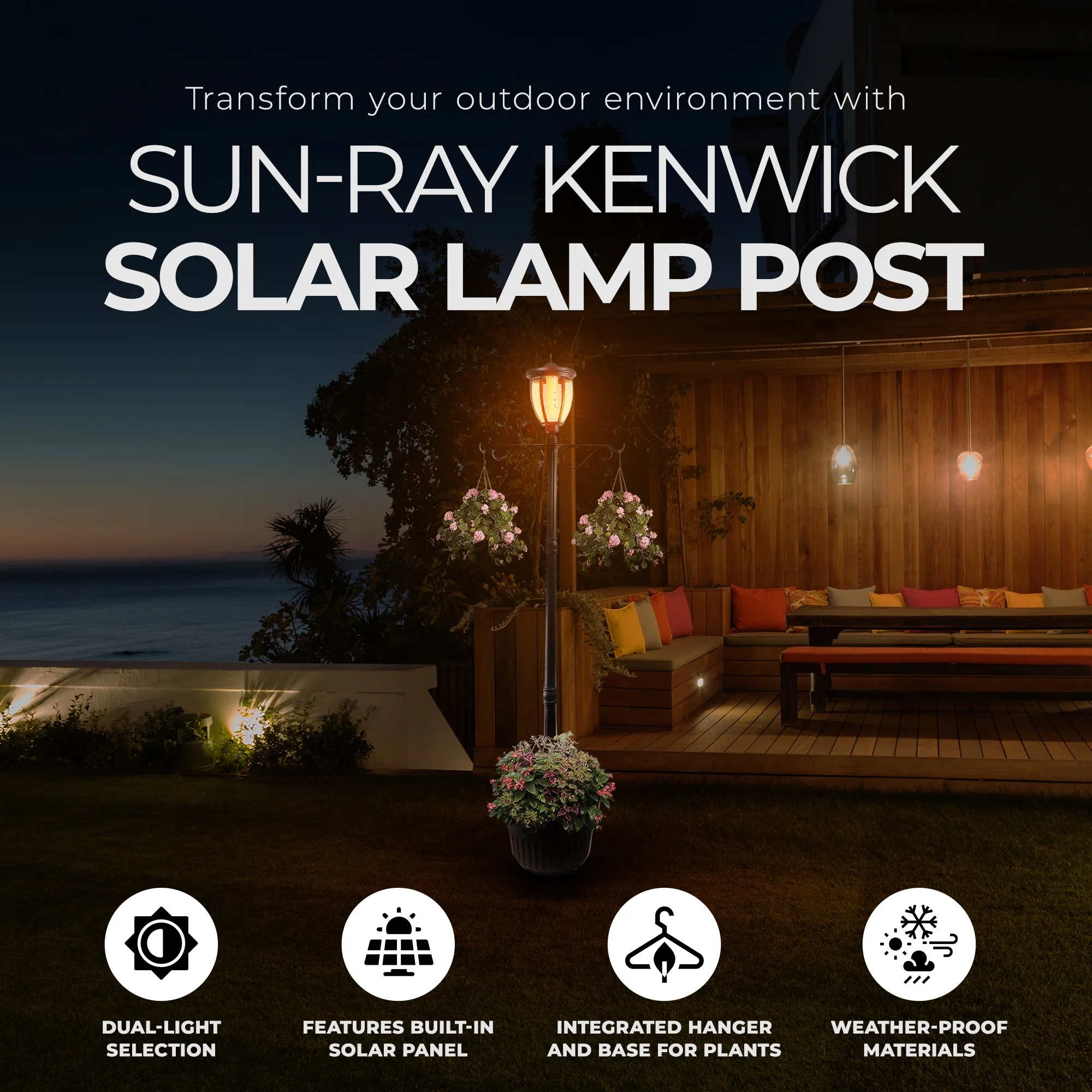Sun-Ray Kenwick 7 Foot Single Head Solar Lamp Post & Planter, Bronze - Image 2