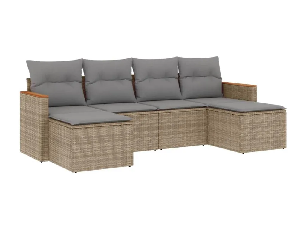 Juego de sofás jardín con cojines beige mezcla 6 pzas ratán PE