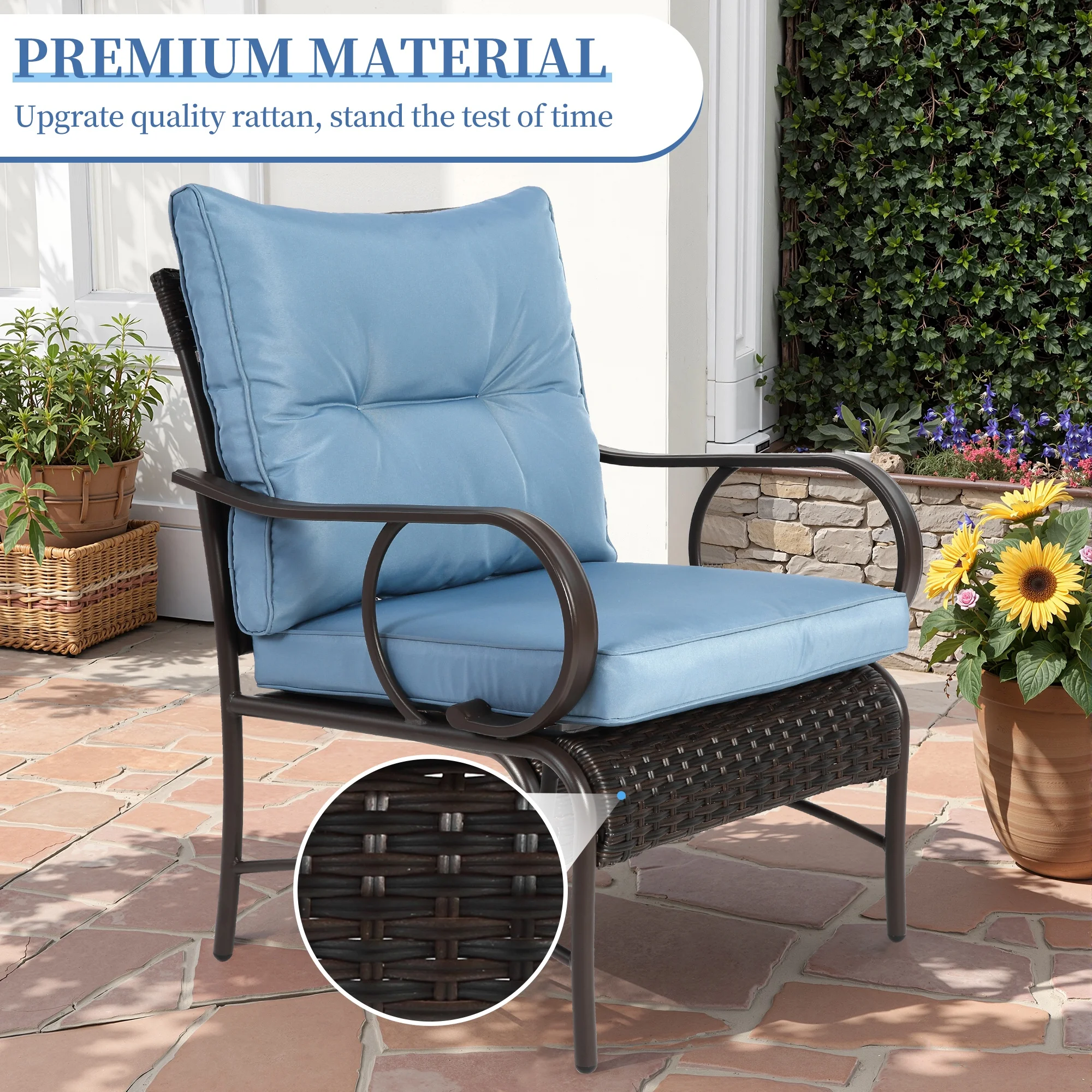 Patio Sofa Set, 4 Pieces Outdoor Sectional Furniture, All-Weather PE Rattan Wicker Patio Conversation Set, Cushioned Sofa Set with Coffee Table for Patio Garden Poolside Deck - Image 16