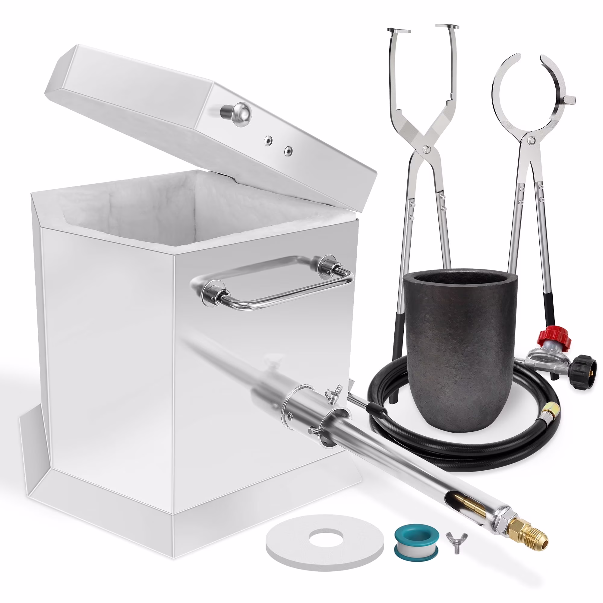 7KG Propane Melting Furnace Kit with Two Tongs and Crucible, All New Kiln Metal Foundry Furnace Smelting Gold Silver Copper Aluminum, Metal Recycle Home Smelting Casting Tool