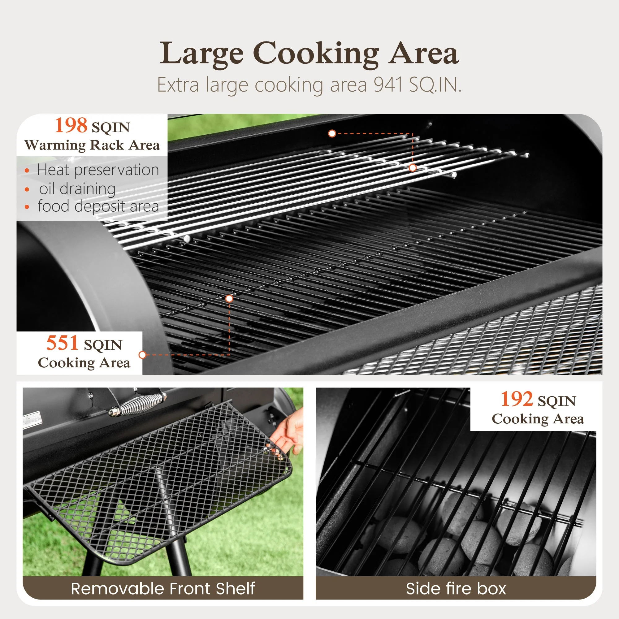 Alpha Joy Heavy Duty BBQ Charcoal Grill with Offset Smoker Overlarge 941 sq.in. Cooking Area - Image 6