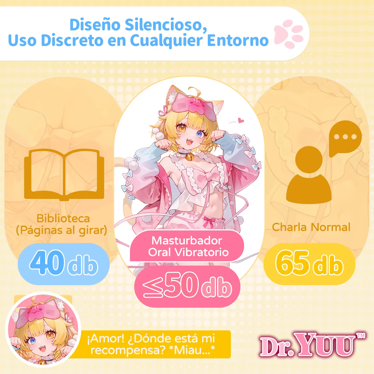 Gráfico de funcionamiento silencioso menor a 50db del masturbador vibratorio de Dr.YUU