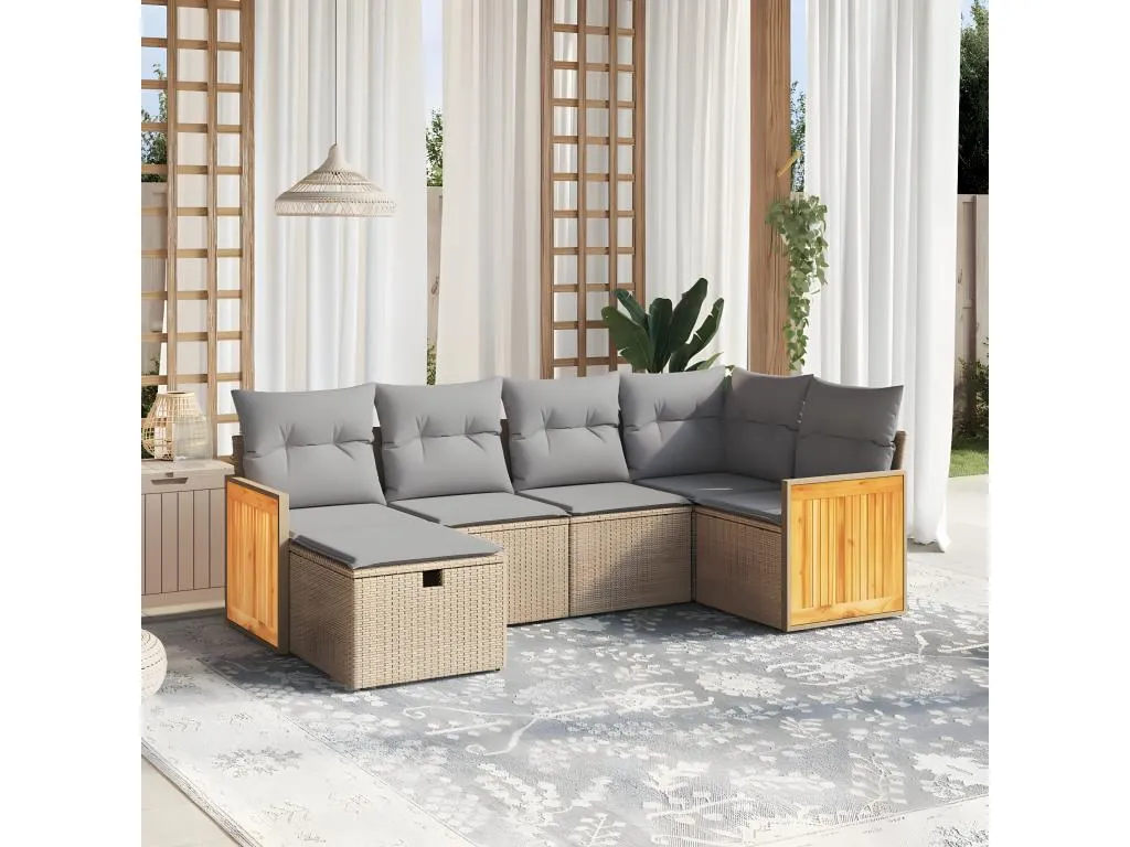 Juego de sofás jardín con cojines beige mezcla 6 pzas ratán PE