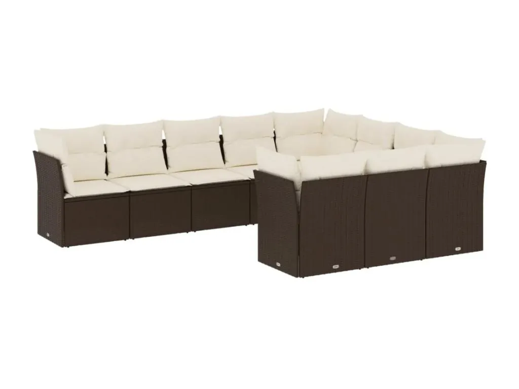 Set de sofás de jardín 10 pzas y cojines ratán sintético marrón