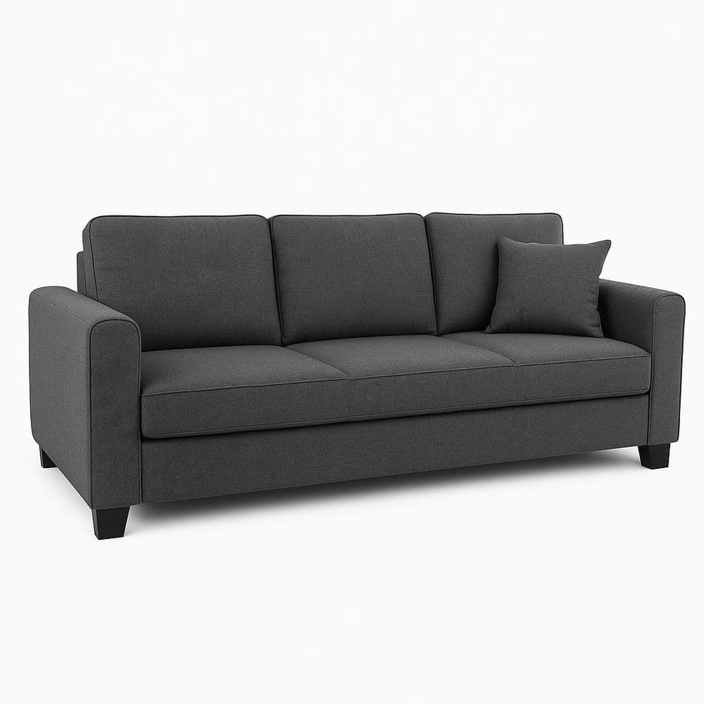 Sofá 3 plazas rectangular tela gris oscuro cojín incluido