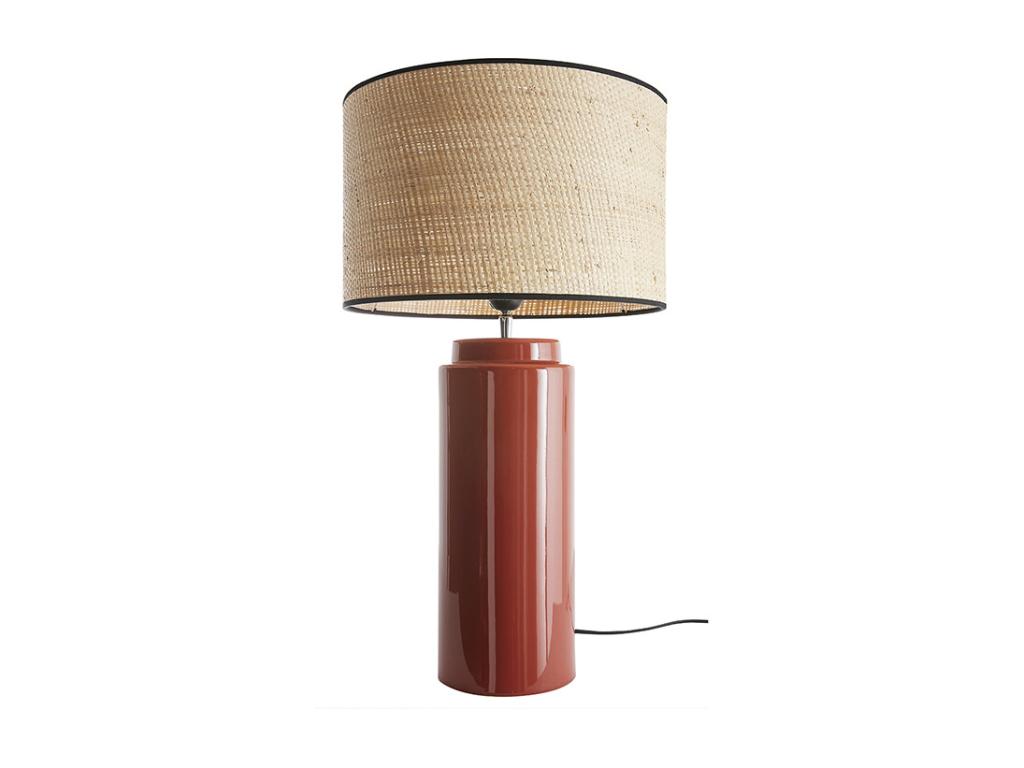 Lámpara de mesa de cerámica esmaltada terracota con pantalla de rafia natural 64 cm MAJES