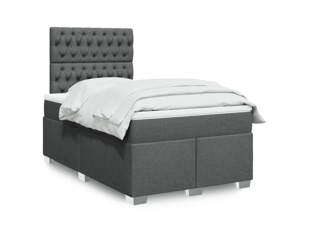 Cama box spring con colchón tela gris oscuro 120x190 cm ozz3519709