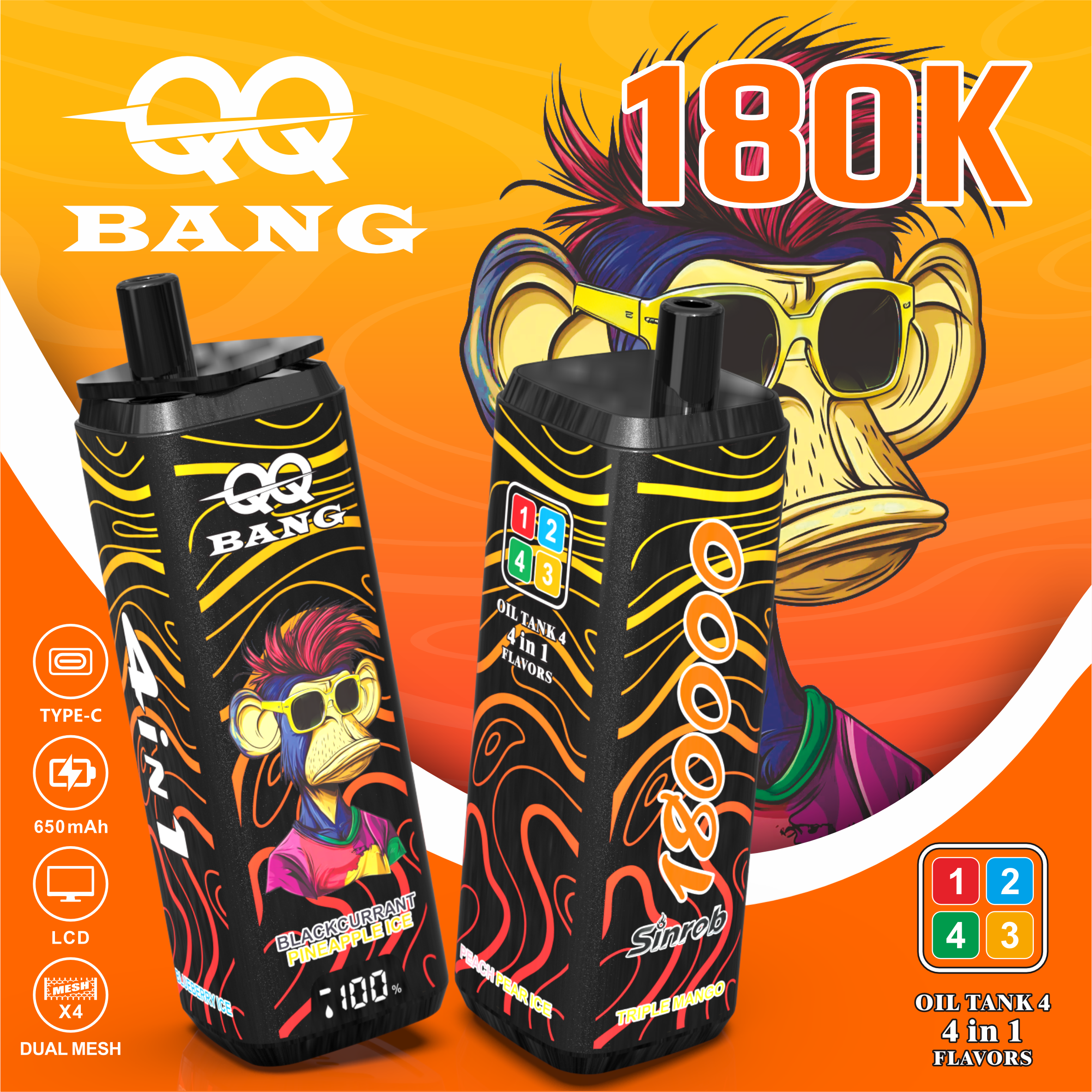 QQBANG 180K-DSK070 | 4-in-1 Disposable Pod