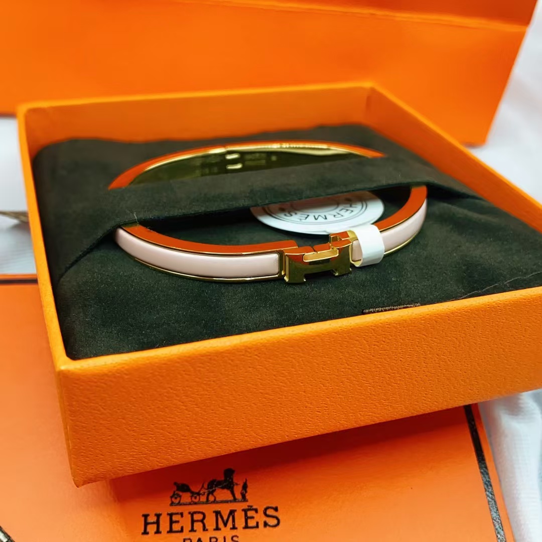 Hermes H Pink Enamel Bangle Bracelet - Original Replica Club