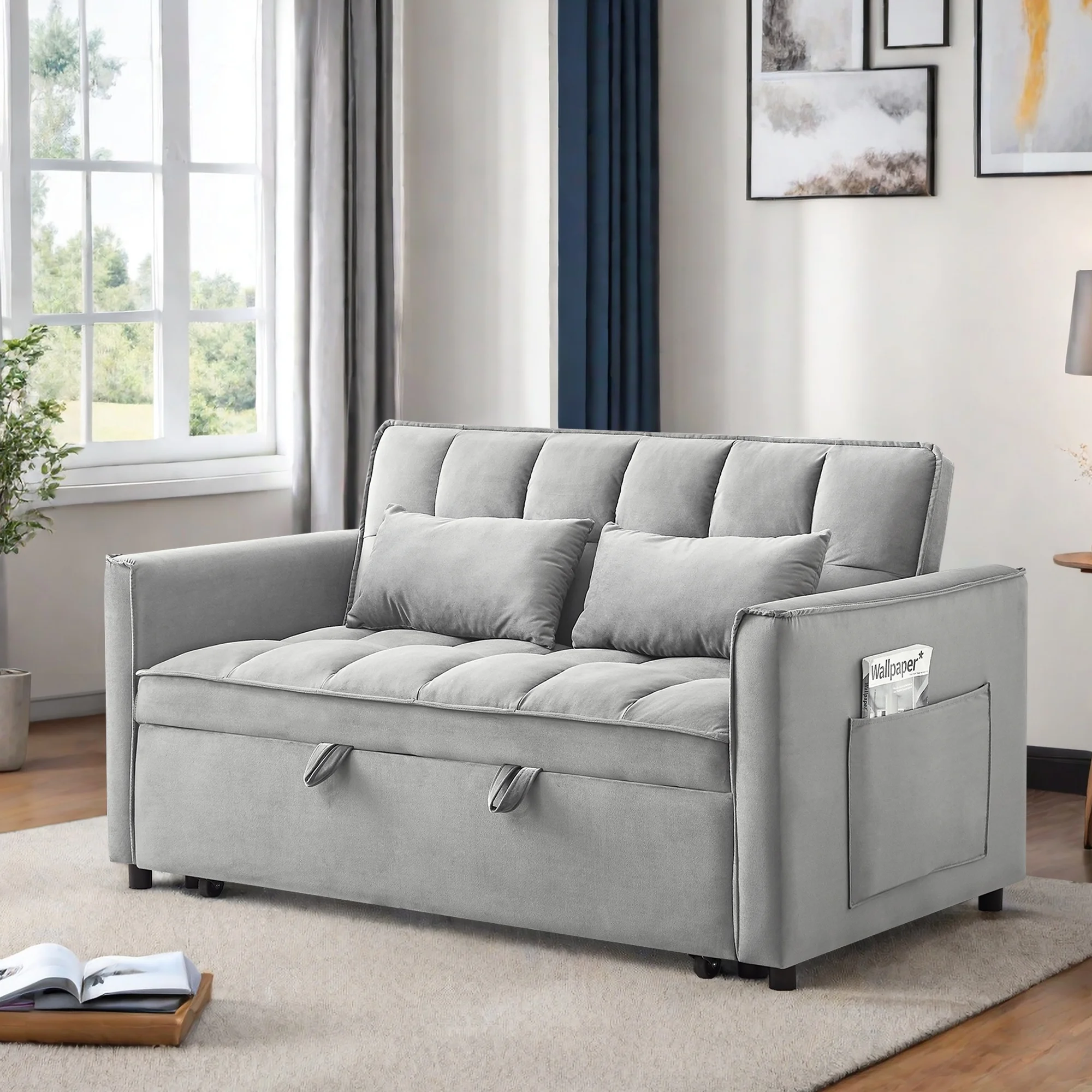 Convertible Sofa Bed,3-in-1 Sleeper Sofa with Pull Out Bed,Sleeper Futon Couch Loveseat with Adjsutable Backrest and Pillows for Living Room,Gray - Image 23