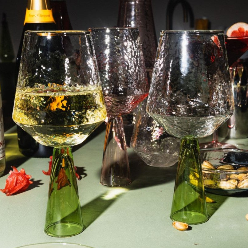 Brût Homeware, Wijnglas Claude, helder   groen, set van 2