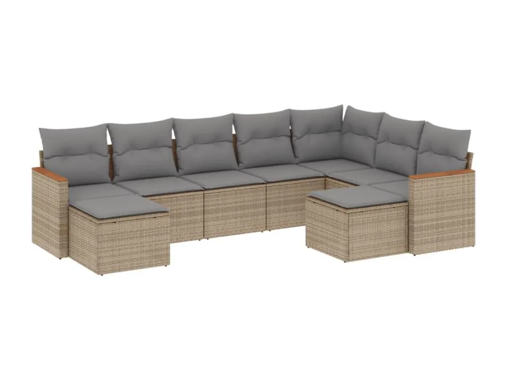 Set de sofás de jardín 9 pzas con cojines ratán sintético beige cstw26721
