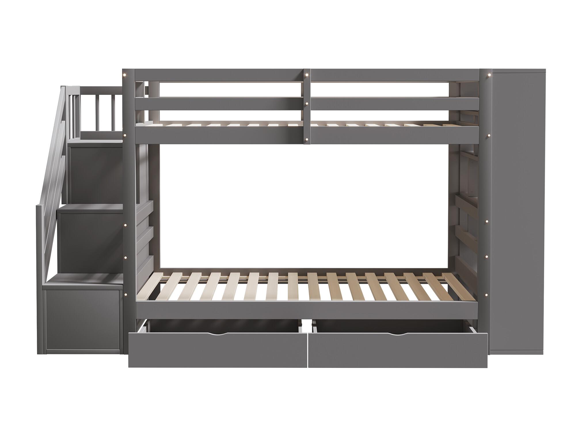 Litera de madera 90x200 cm - con 2 cajones y estantería - Gris
