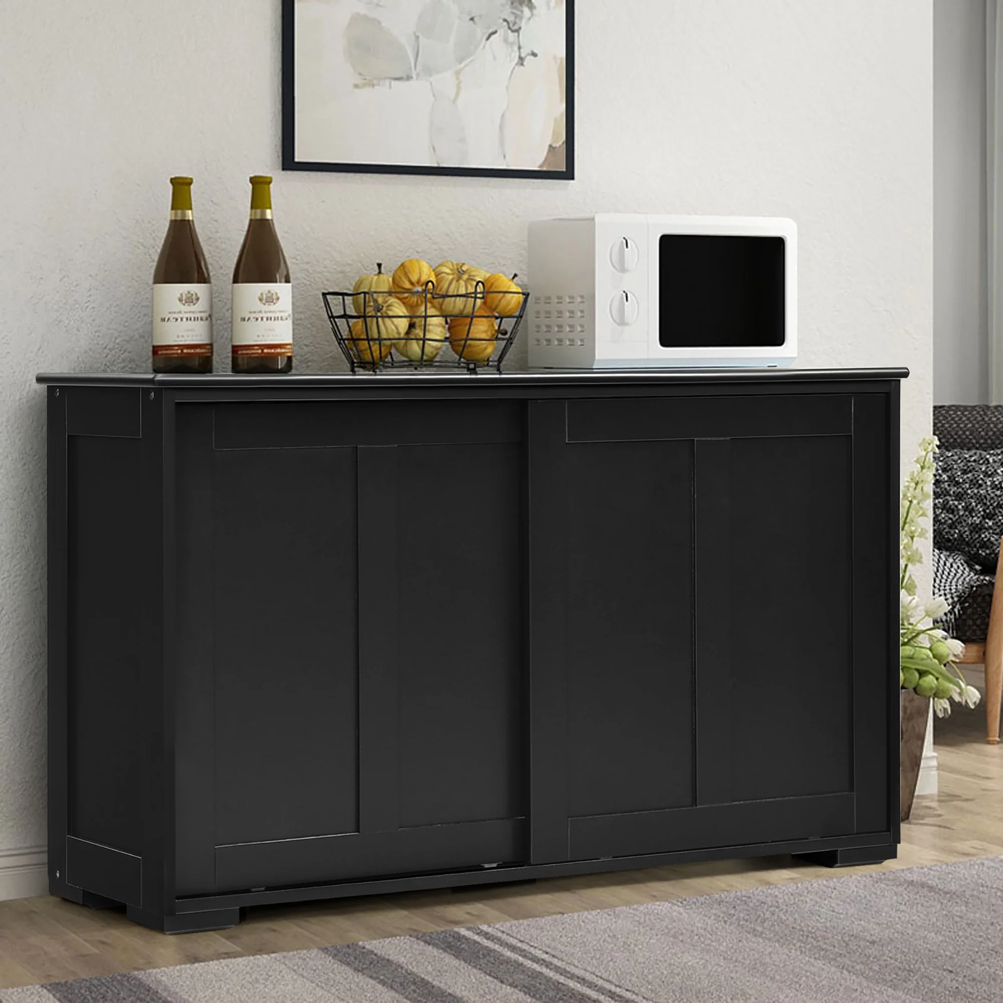 Costway Kitchen Storage Cabinet Sideboard Buffet Cupboard Wood Sliding Door Pantry White - Image 26
