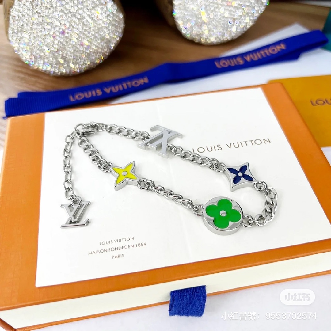 Louis Vuitton 4 Motifs Green Yellow Star Sun Blossom Chain Bracelet - Original Replica Club