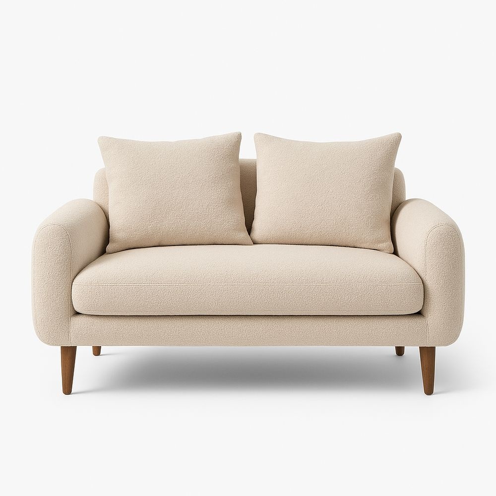 Sofá 2 Plazas Beige Tejido Bouclé Cojines de Espuma Patas de Madera 140cm