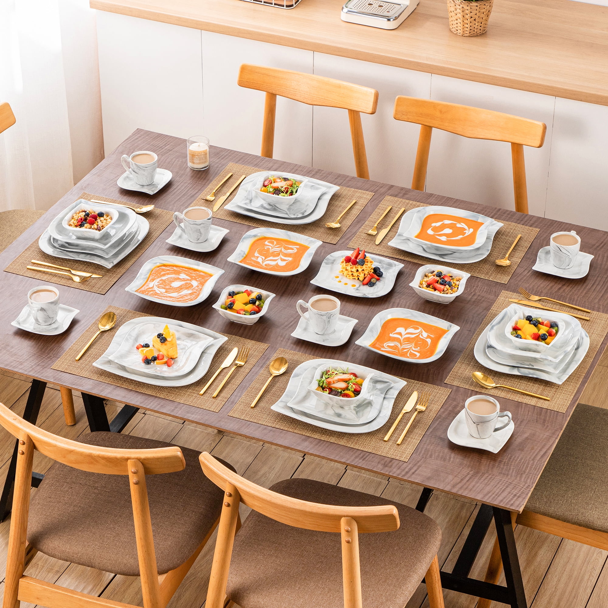 vancasso 36 pcs Dinnerware Sets, Plates and Bowls Set for 6, Porcelain Dinner Set, Marble Gray - Image 8