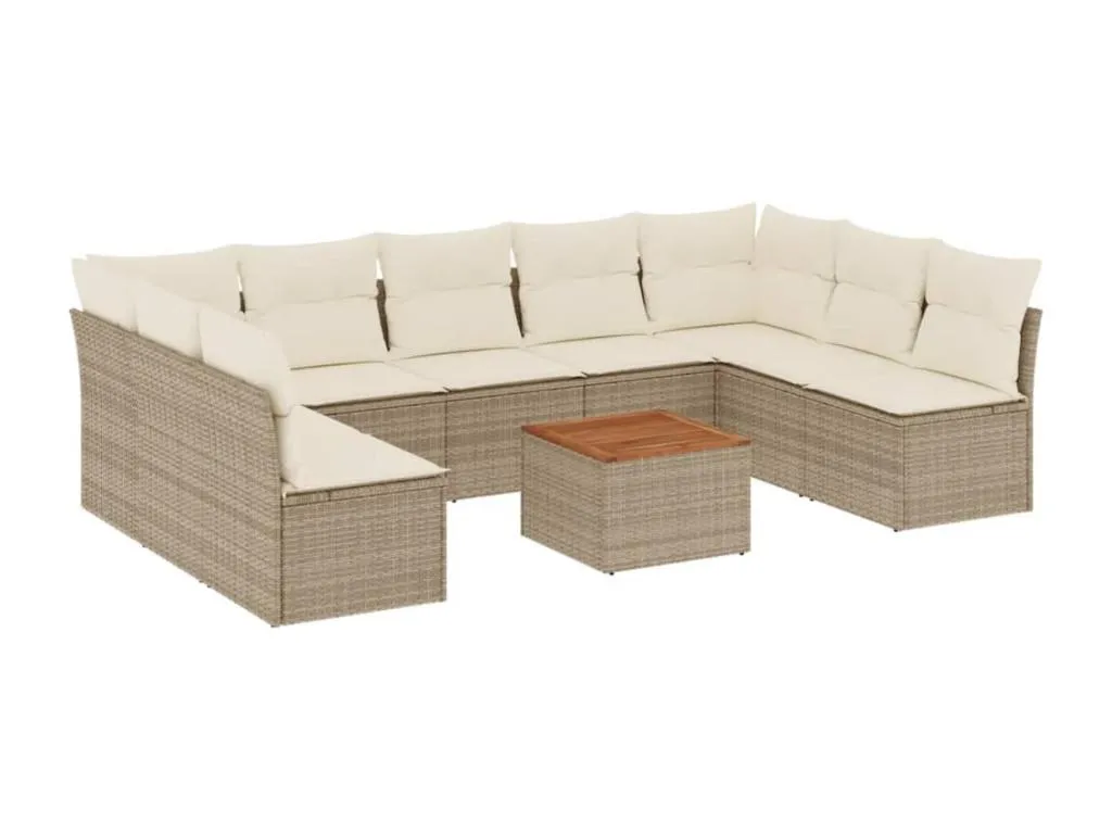 Biocasahogar Juego de sofás para jardín con cojines beige 10 piezas ratán sintético SF7157630
