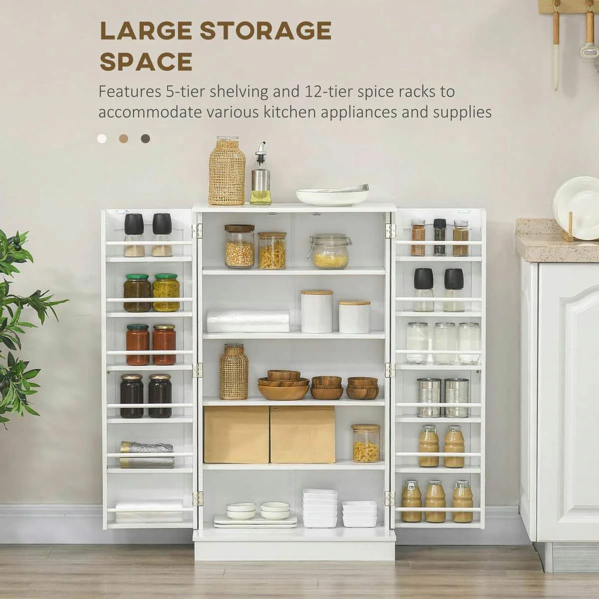 Spaco 17-Tier Kitchen Small Pantry Cabinet with 2 Doors and 6 Adjustable Shelves, Cabinet Pantry, Freestanding 5-Tier Shelving Pantries for Kitchen Storage, Gray - Image 48