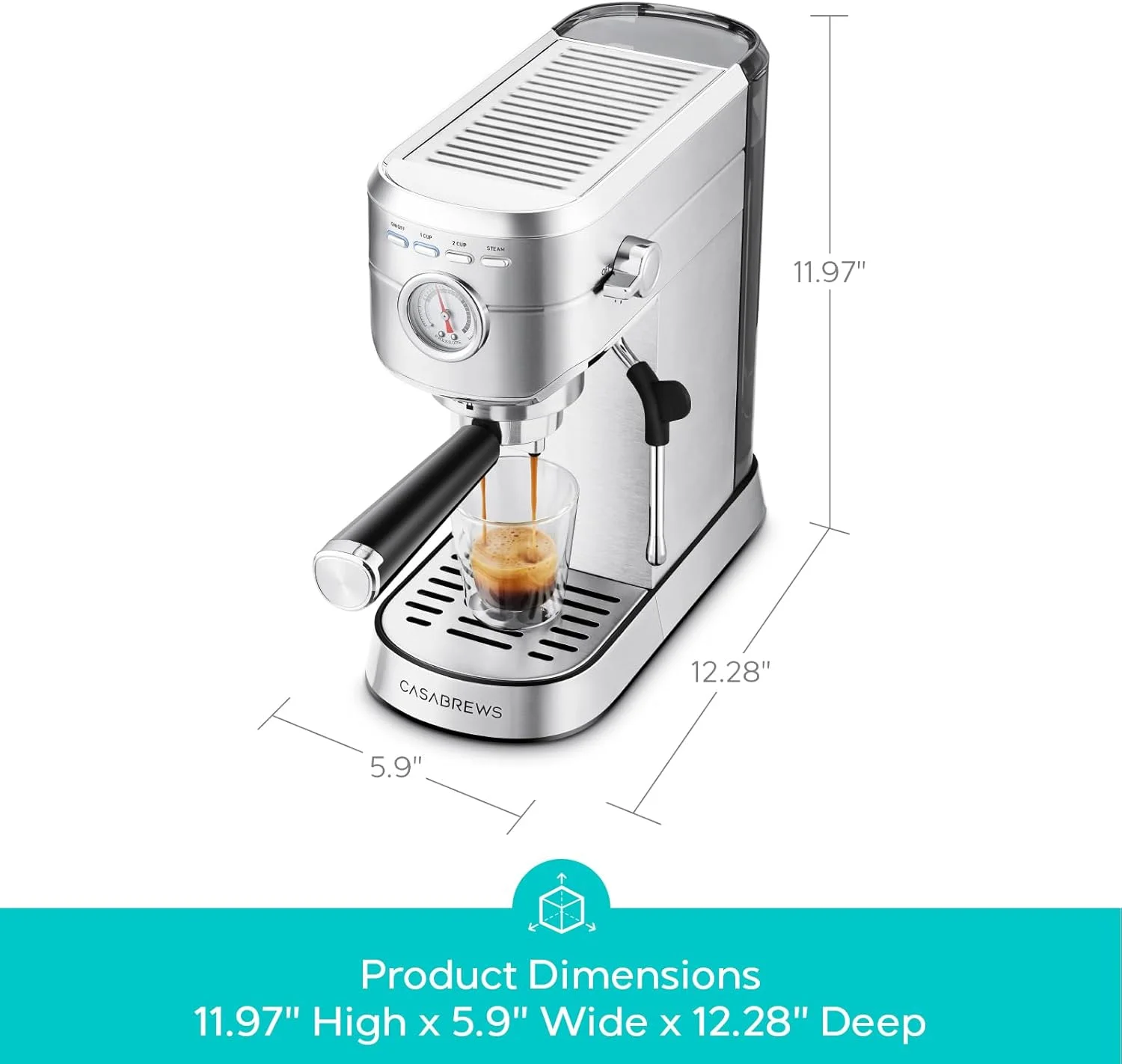 CASABREWS CM5418 20-Bar Espresso Machine and Coffee Maker, Silver - Image 2