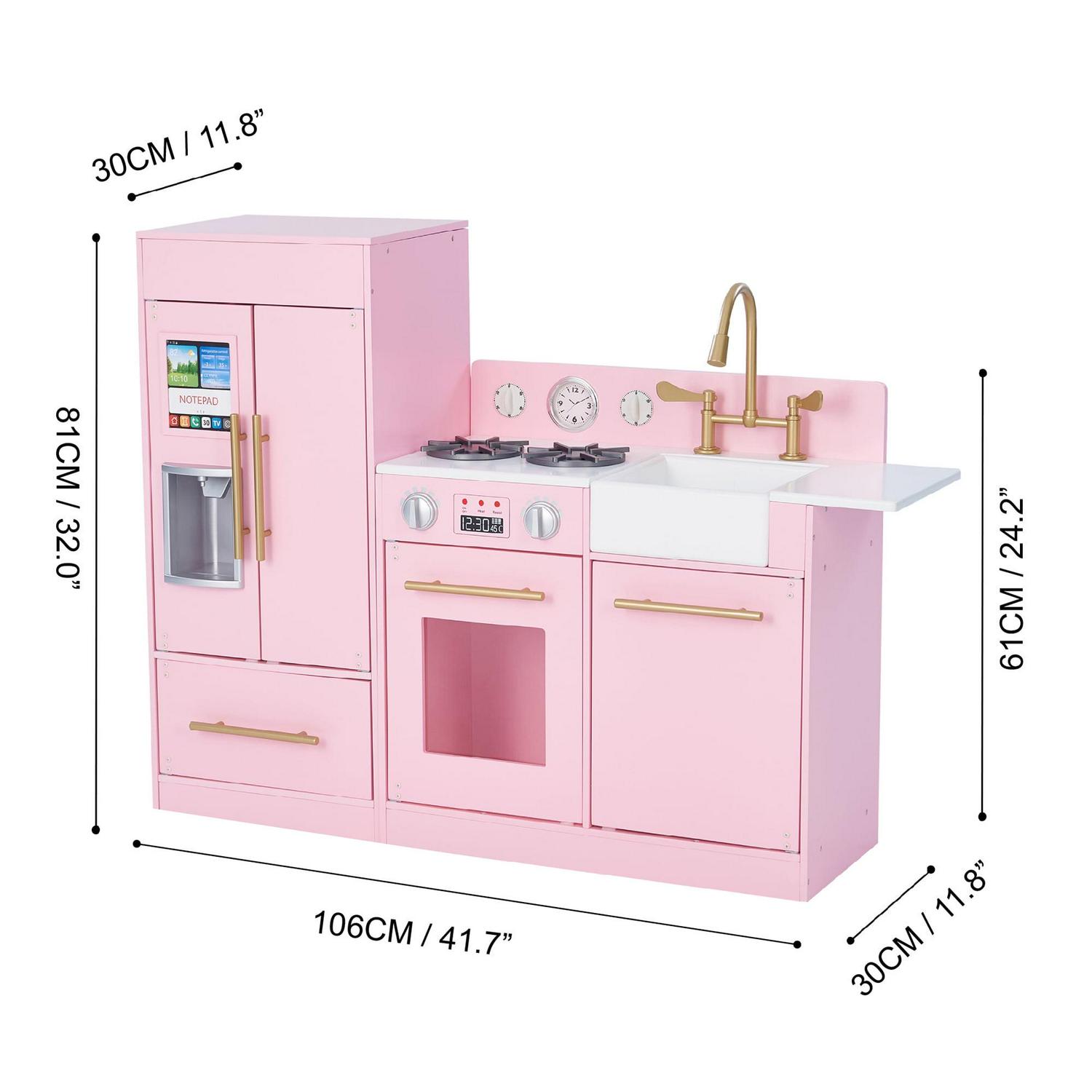 Teamson Kids Little Chef Charlotte Wooden Play Kitchen Set for Toddlers. Pretend Cooking Playset with Stove. Sink & Fridge. Pink/Gold - Image 2