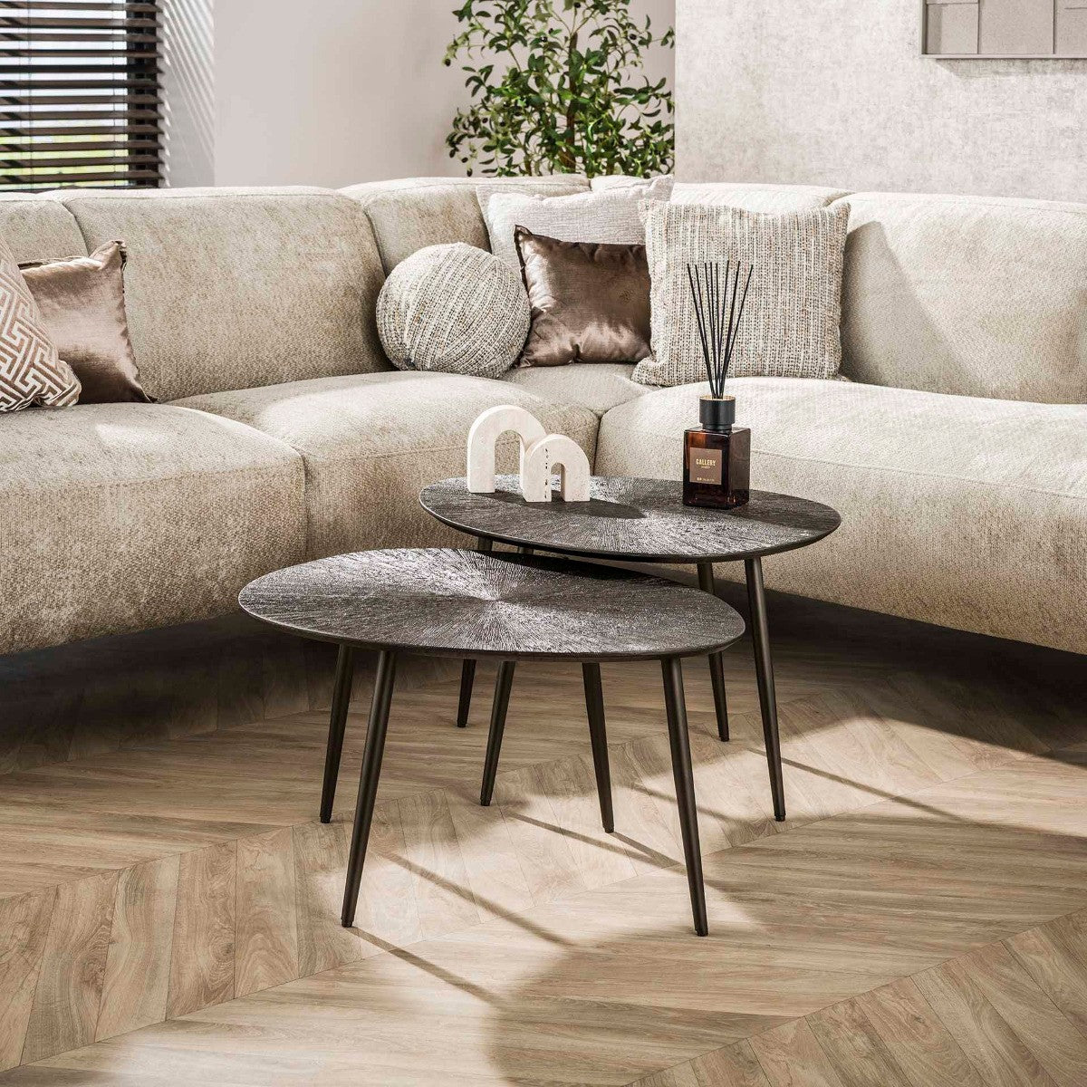 Fraaai Daisy salontafel metaal organisch set van 2 - brons donkerbruin