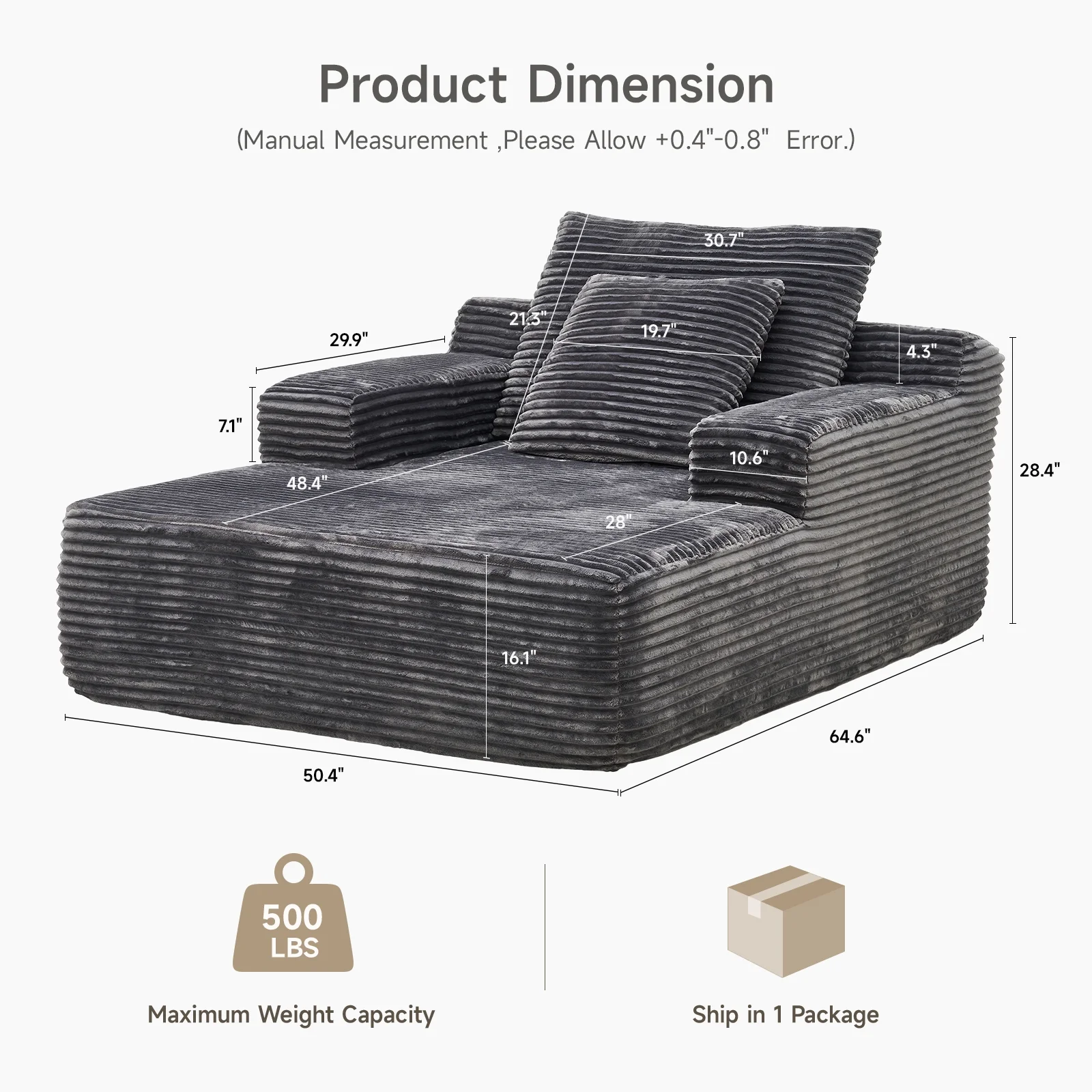 65" Corduroy Cloud Sleeper Chaise Lounge Chair, No Assembly Sofa Bed with Pillows, Beige - Image 14