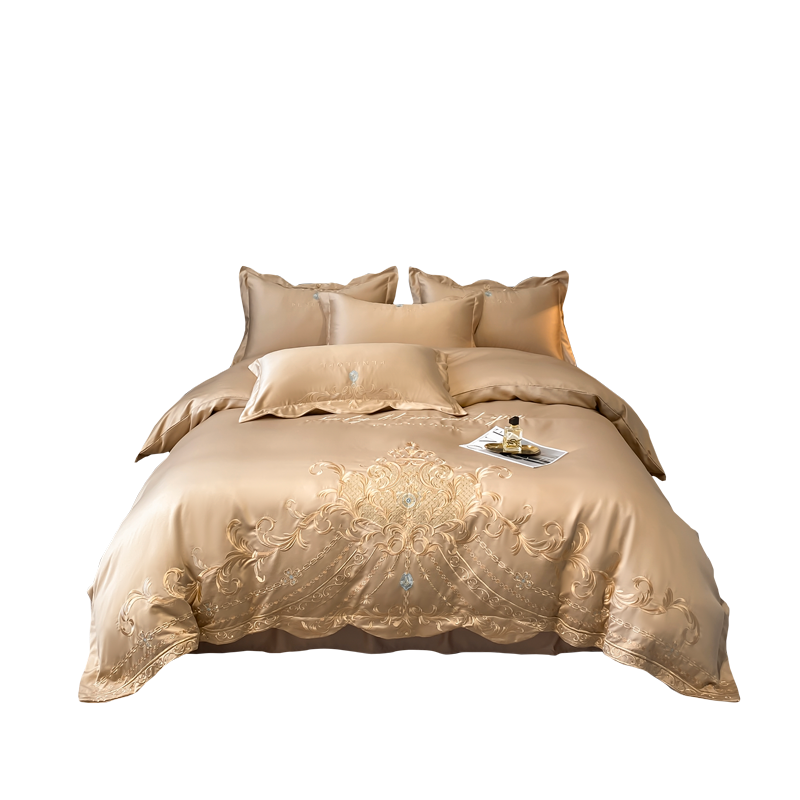 High Quality Ice Silk Cotton Bedding Set European Style Four Piece Bed Sheet Set With Embroidery