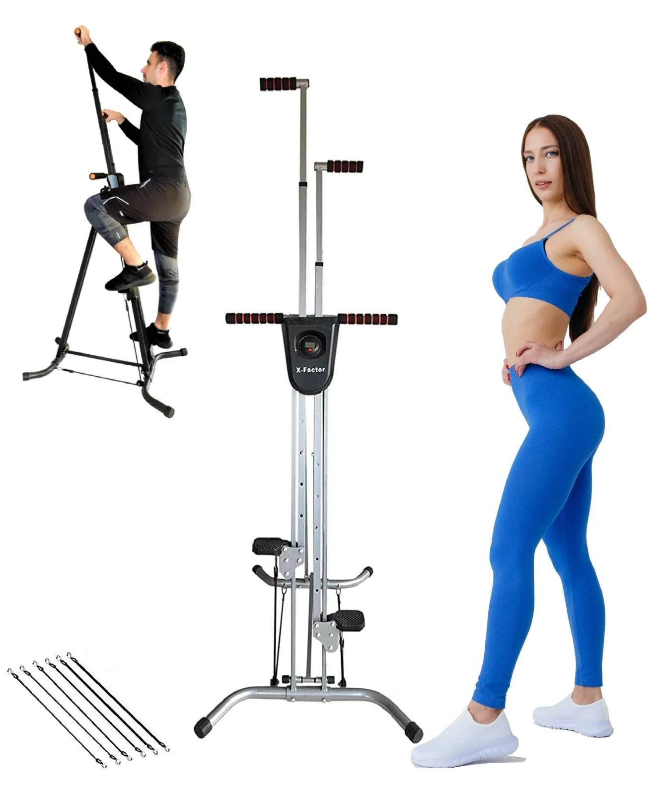 X Factor Vertical Climber Exercise Machine, Stair Step Climber Cardio Exercise Home Gym Climbing Full Body Workout Fitness W 3 Resistance Bands