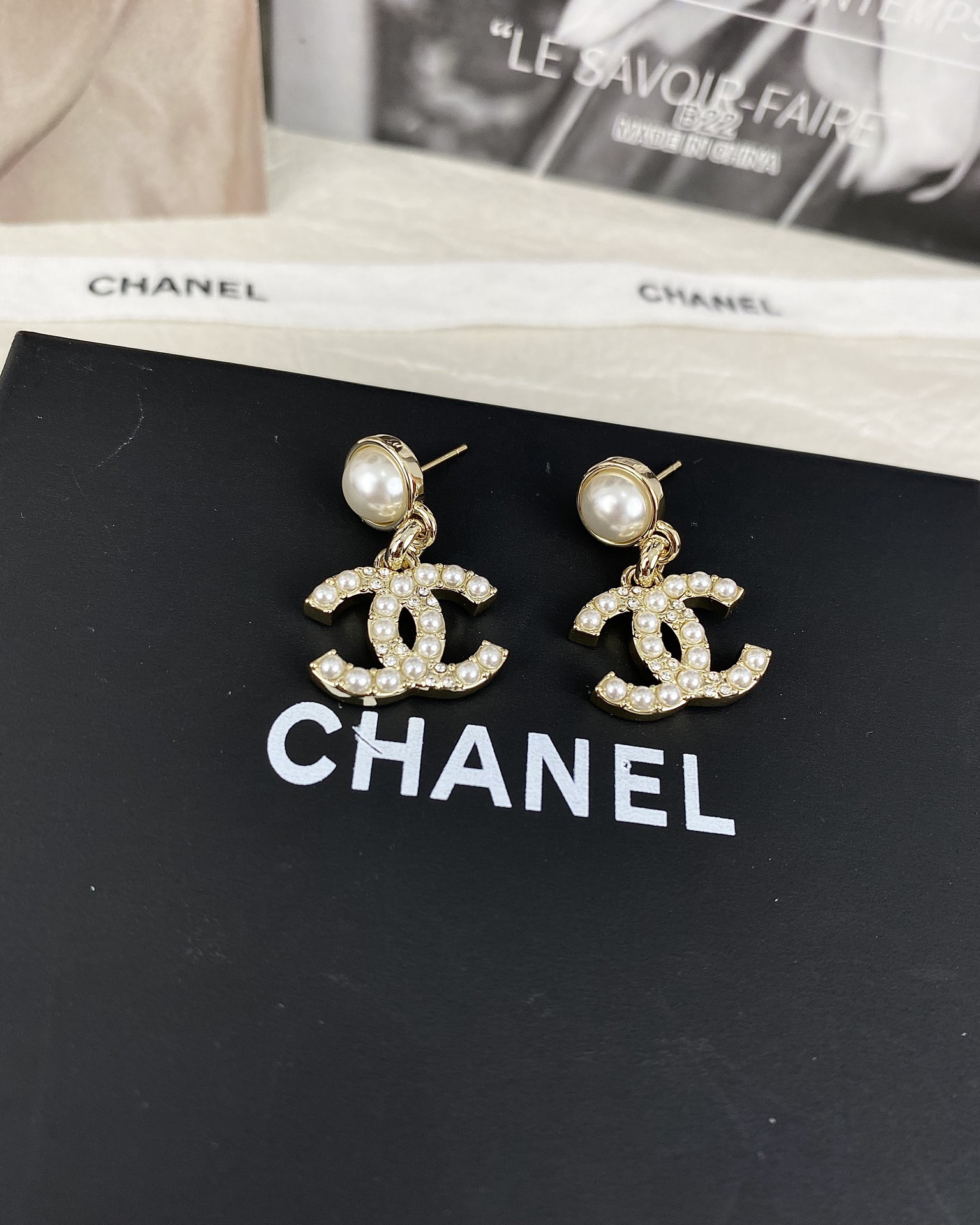 Chanel Pearl Paved CC Dangle Earrings - Original Replica Club