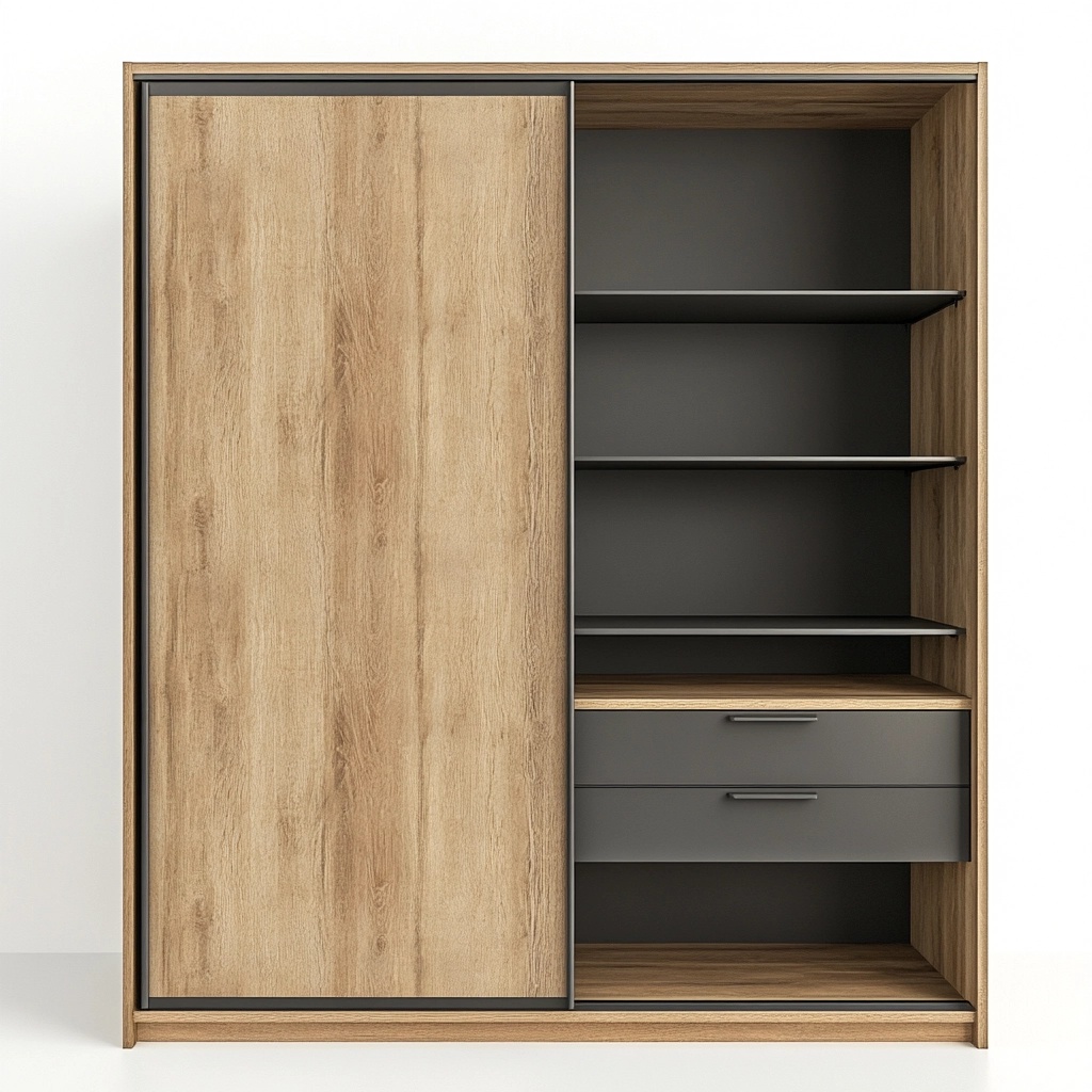 Armario para dormitorio con puertas correderas acabado madera roble y gris antracita estanterías y cajones 200x160x60 cm AU7844518