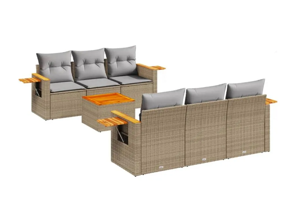 Set sofás de jardín 7 piezas y cojines ratán sintético beige HRHA56060