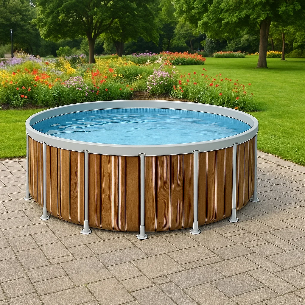 Piscina tubular redonda desmontable 358x98 cm Color madera con filtro y escalera ZjEtmFt260QA