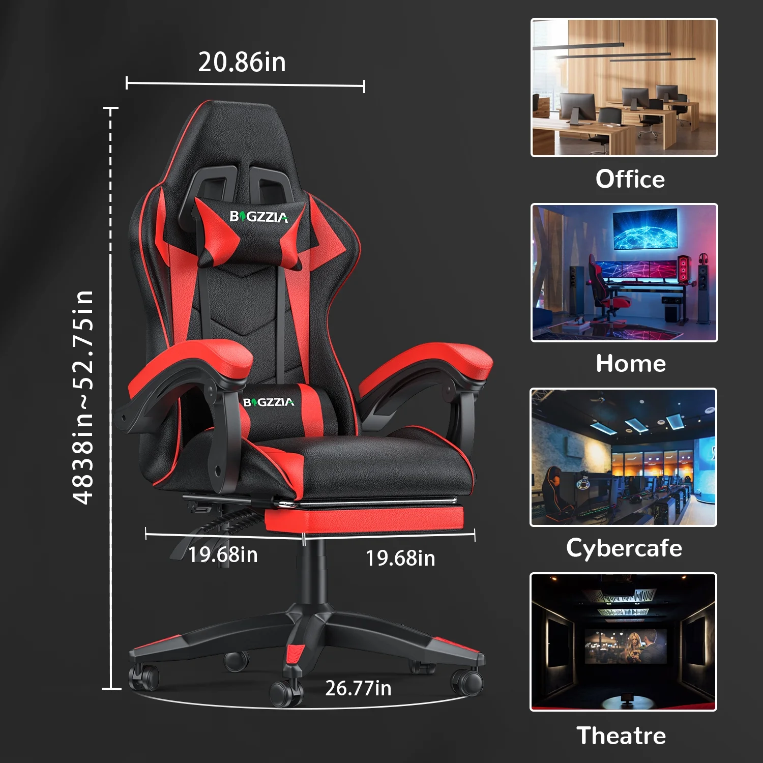 Bigzzia Gaming Chair Office Chair, Ergonomic Game Chair with Height Adjustable Headrest and Lumbar Support for Adults Teens, Black & White - Image 63