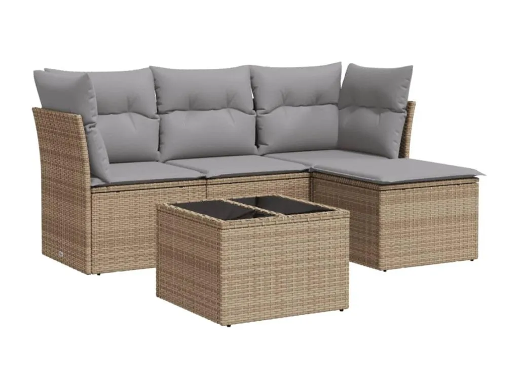 Juego de sofás para jardín con cojines 5 piezas ratán sintético beige UQ2110717