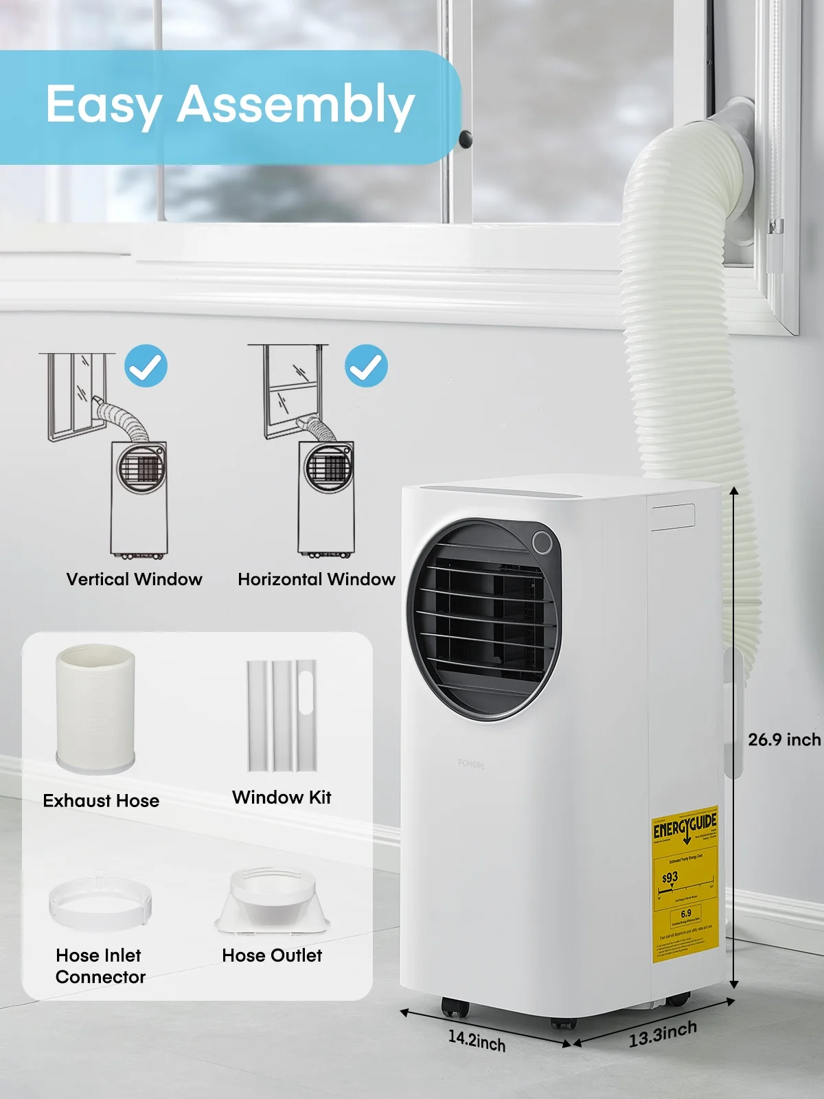 FOHERE 12000 BTU Portable Air Conditioner for Room Cooling and Heating, Covers up to 550 Sq. Ft, 4 IN 1 All Season AC Portable Air Conditioner with Remote Control and Window Kit, White - Image 2